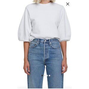 Agolde Thora 3/4 Puff Sleeve Cotton Sweatshirt White Grey Size XS $140 [jb]